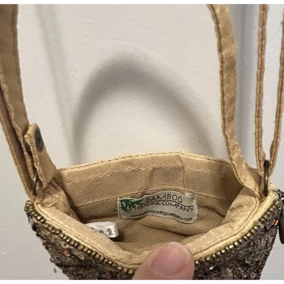 Beaded Bling Evening Bag Clutch Wallet Pocket Crossbody Strap Wristlet Bamboo - Picture 4 of 8